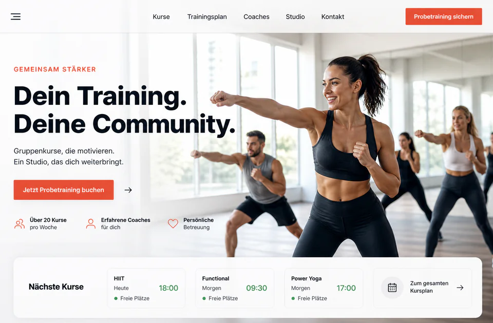 Hero-Bereich einer modernen Gym-Website