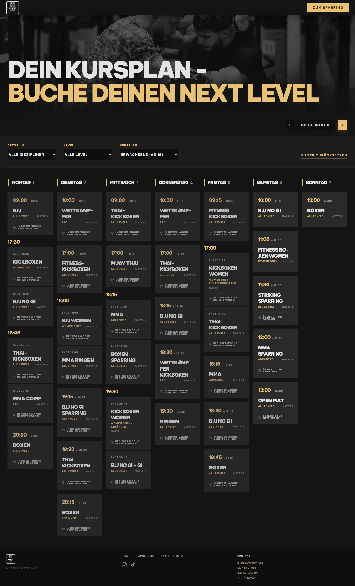 Desktop-Ansicht des interaktiven Gym-Kursplans