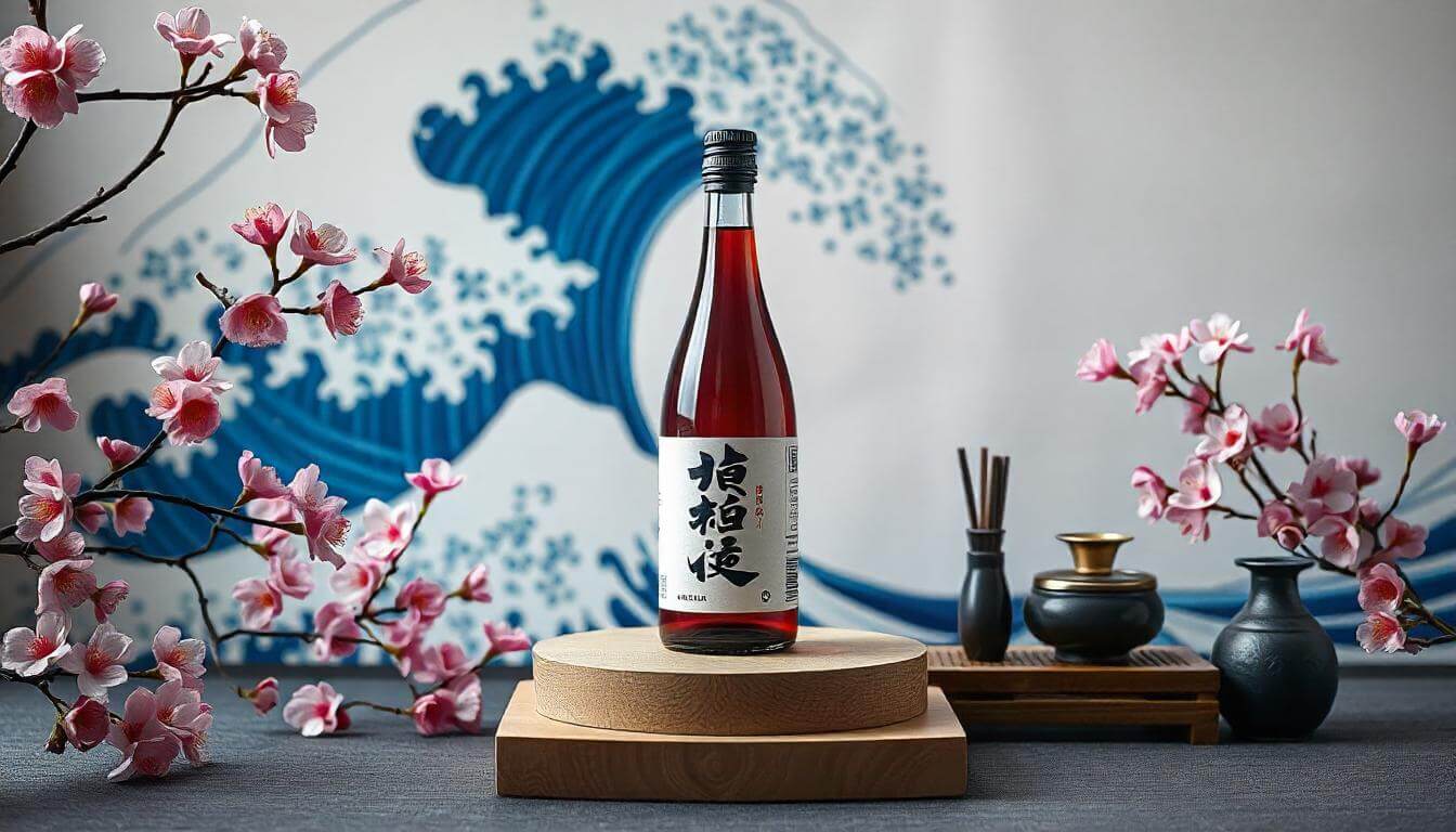 KI-generiertes Produktbild eines Sake-Flasche mit Freepik