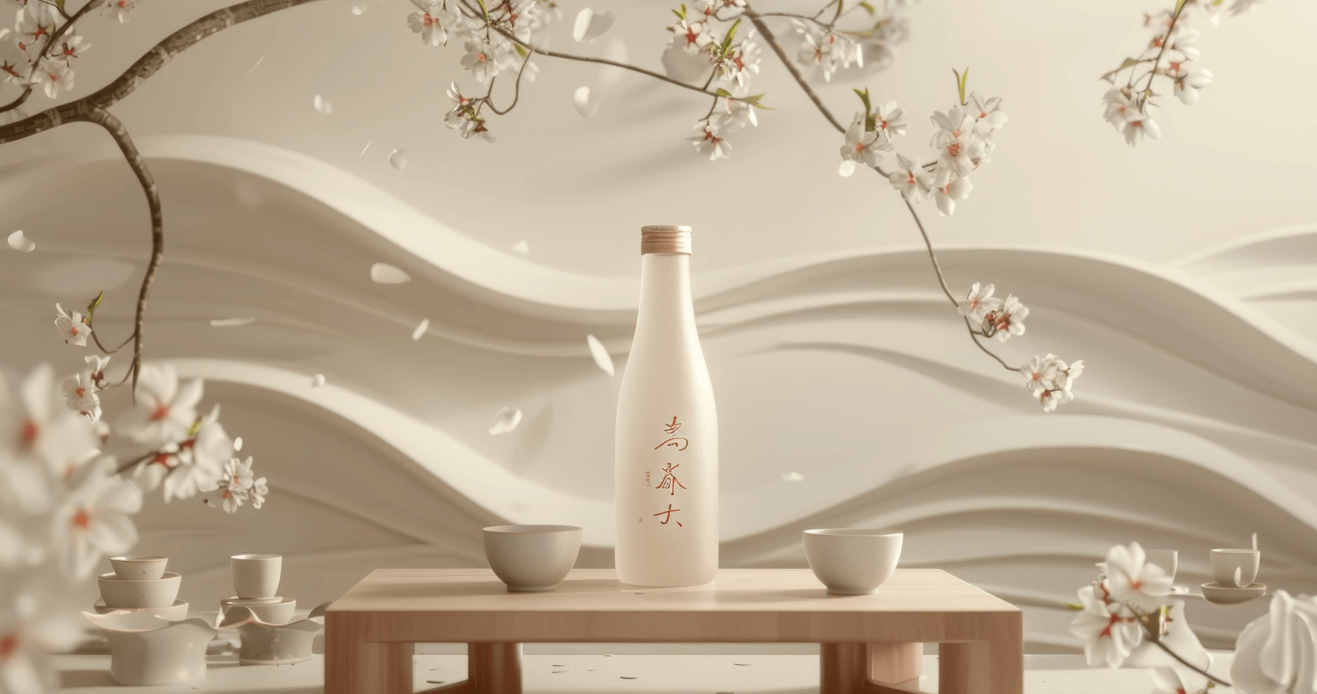 KI-generiertes Produktbild eines Sake-Flasche mit Midjourney